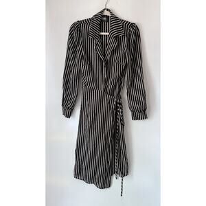 Reformation Salem Striped Crepe Wrap Dress Size Medium Long Sleeve